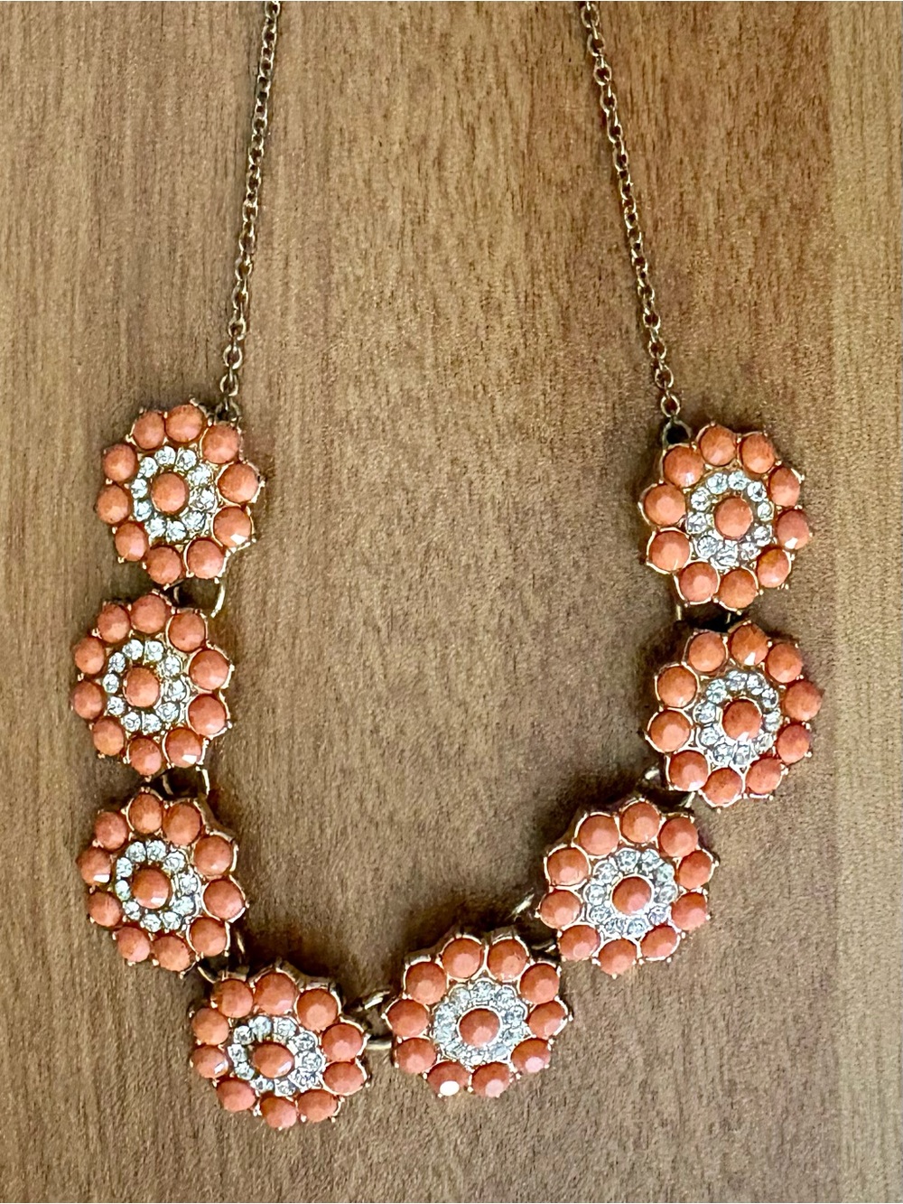 Gold-Tone Coral Floral Cluster Necklace